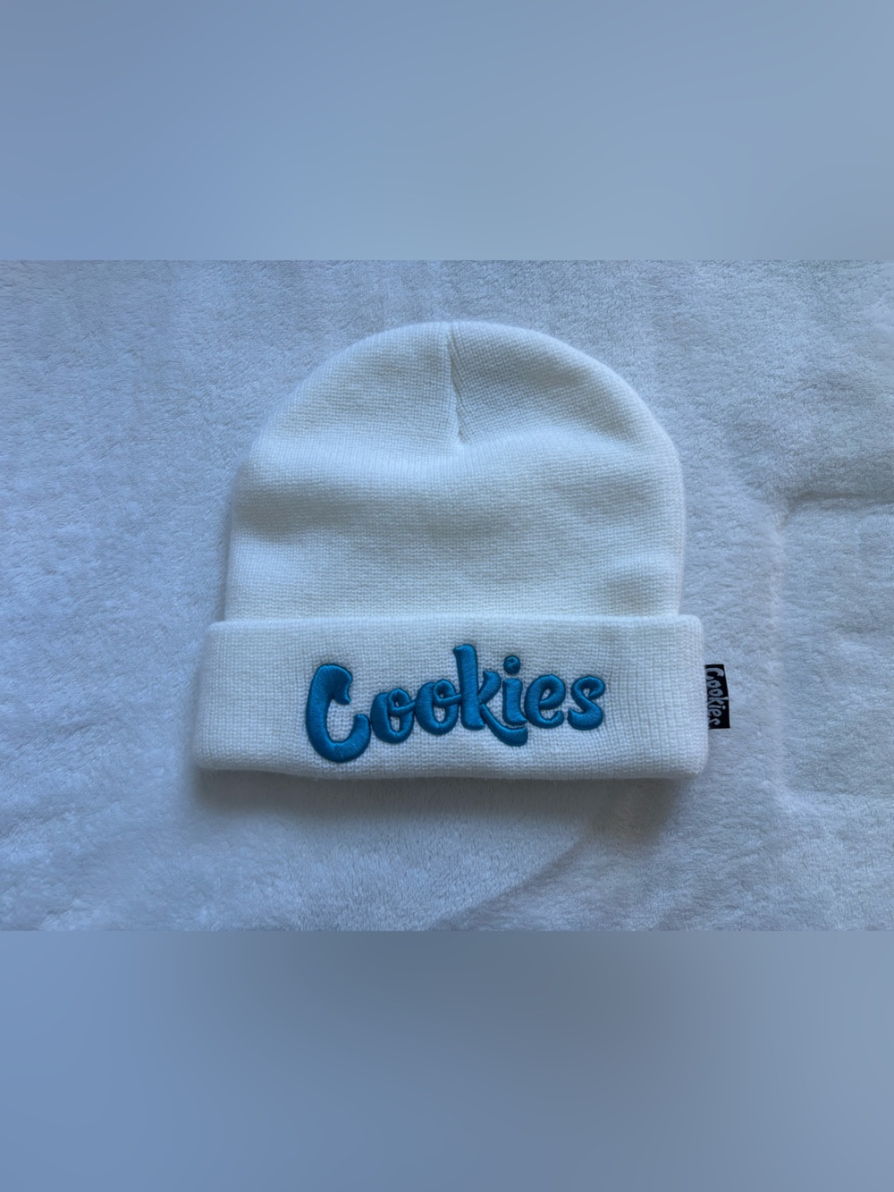 cookies white and blue beanie